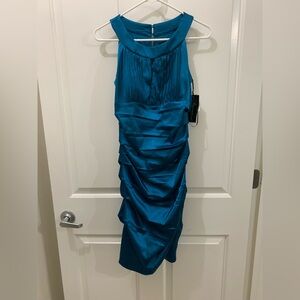 NWT Sangria Womens Blue Teal Satin Dress Size 6